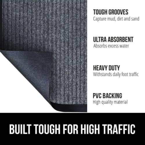 GORILLA GRIP Door Mat, Waterproof, Traffic Guard Commercial Office Doormat, 35x23, Gray