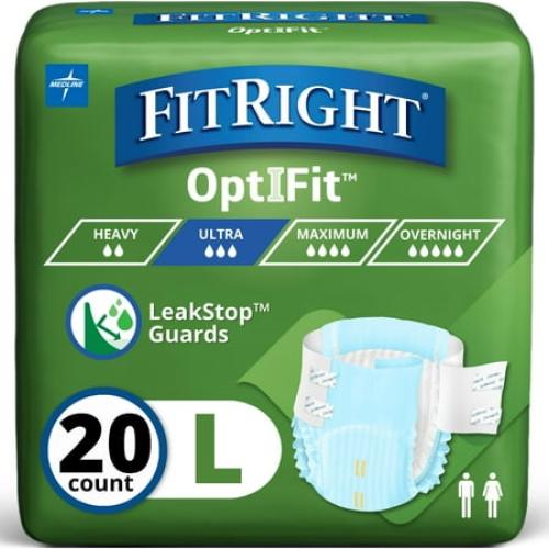FitRight OptiFit Briefs, Ultra Absorbent, Disposable Adult Briefs with Tabs, Large, 44-56, 20 Count