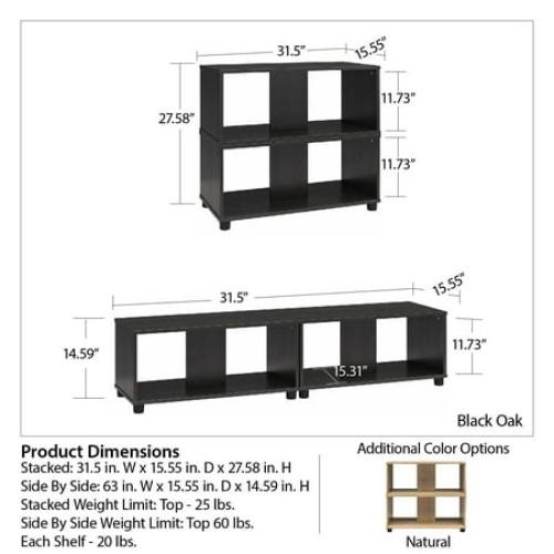 Mainstays Adjustable Side by Side or Stacking TV Stand for TVs up to 70 inches, Black Oak