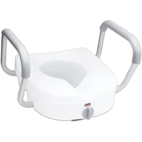 Carex E-Z Lock White Polyethylene Non-Elongated Toilet Seat with Arms 5 Height up to 300 lbs