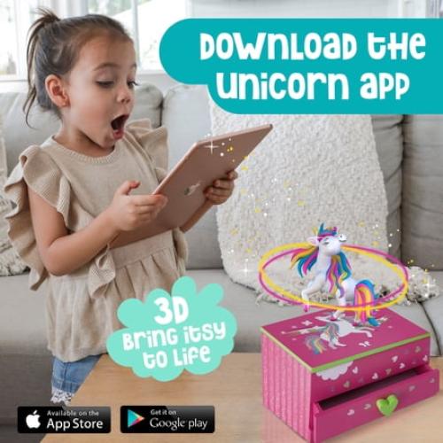 Amitie Lane Itsy Unicorn Musical Jewelry Box, Unicorn Charm Bracelet, Girls Ages 6 , Fuchsia Pink