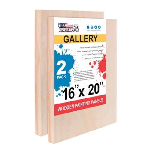 U.S. Art Supply Unfinished Cradled Wood Panels for Painting, 2 Pack of 16x20 inch - Gallery Birch Wooden Canvas Boards 1-1/2 Deep - Mixed-Media Craft, Acrylic, Oil, Encaustic, Paint Pouring