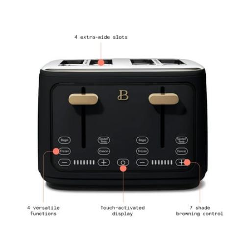 Beautiful 4-Slice Toaster with Touch-Activated Display, Black Sesame by Drew Barrymore