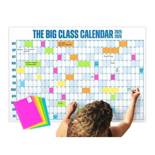 Size  4 x 3 The Big Class School Year Calendar August 2025 - July 2026, Dry Erase, 4 x 3 Feet, Blue