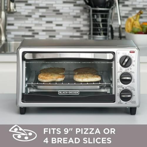 BLACK DECKER 4-Slice Convection Oven, Stainless Steel, Curved Interior fits a 9 inch Pizza, TO1313SBD