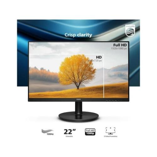 Black PHILIPS 22 (21.5 Viewable) 100 Hz VA FHD Monitor 4 ms (GtG) 1920 x 1080 Flat Panel 221V8LB