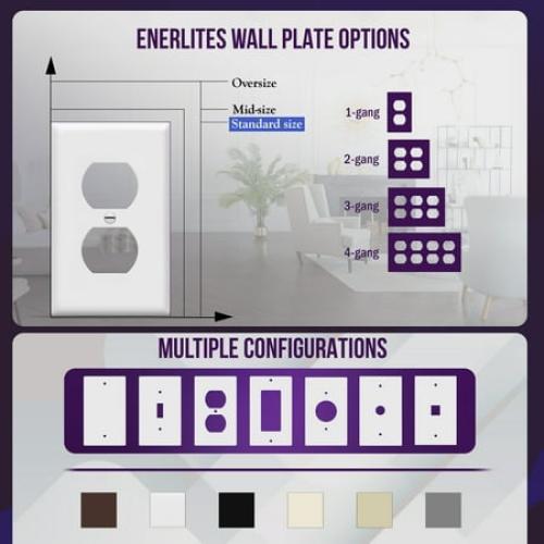 Enerlites 1-Gang 4.50 x 2.76 Duplex Wall Plates Kit, Electrical Outlet Covers, White, 10pcs