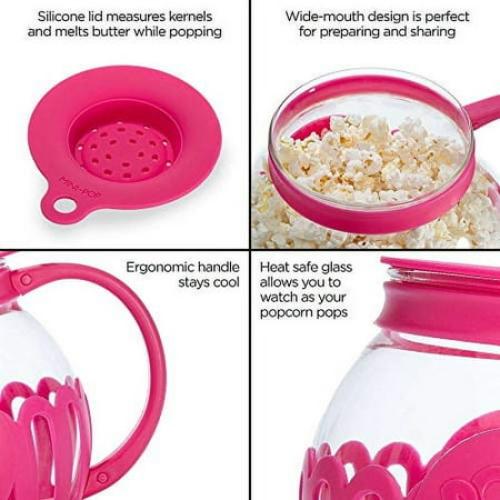Ecolution Original Microwave Micro-Pop Popcorn Popper, Borosilicate Glass, 3-in-1 Silicone Lid, Dishwasher Safe, BPA Free, 1.5 Quart - Snack Size, Pink