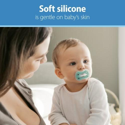 Dr. Brown's Advantage Lightweight One-Piece Silicone Baby Pacifier, Fully Symmetrical Soother, Neutral, 6-18m, BPA Free, 3 Pack