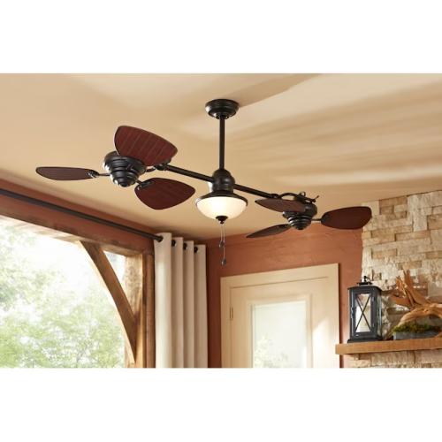 Harbor Breeze Twin Breeze II 74-in Outdoor Oil Rubbed Bronze with Brown Wicker Blades Ceiling Fan With Light 6 -Blade )