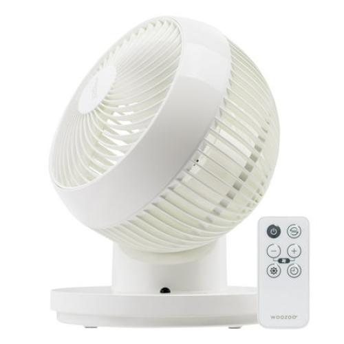 Color White IRIS WOOZOO 360° Oscillating Fan with Remote & Timer, 3 Speed Settings, White