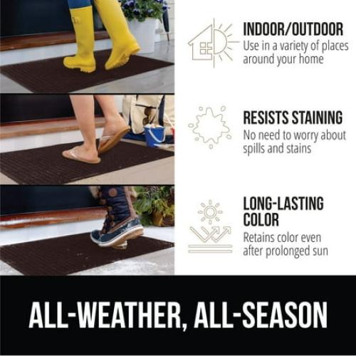 GORILLA GRIP Moisture Guard Doormat, Indoor Outdoor Rubber Backed Weather Mat, 35x23, Coffee
