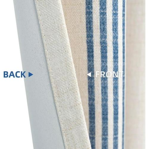 DriftAway Chris Vertical Striped Pattern Linen Blend Lined Thermal Insulated Blackout and Room Darkening Grommet Linen Curtains for Farmhouse Printed, 2 Panels, 52 x 84, Cabana Denim Stripe