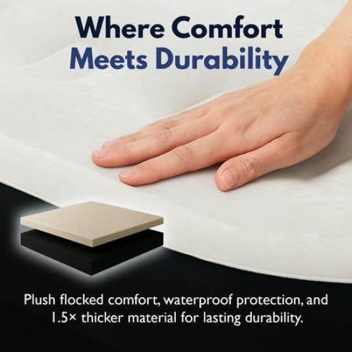 King Koil Luxury Air Mattress Queen with Built in Pump, Integrated Premium Pillow Inflatable Airbed for Guests, Camping & Home
