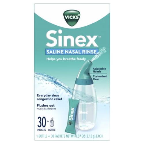 30Pack Vicks Sinex Saline Nasal Rinse   Packets, Nasal Decongestant for Sinus Relief, 30 Count
