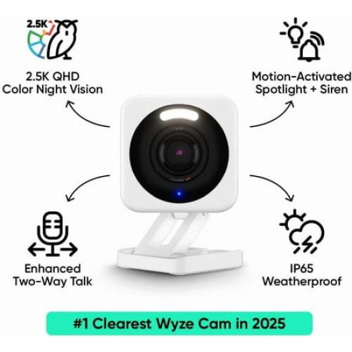 Wyze Cam V4 2.5K QHD Smart Home WiFi Security Camera Indoor/Outdoor, Motion Detection, Color Night Vision and Spotlight