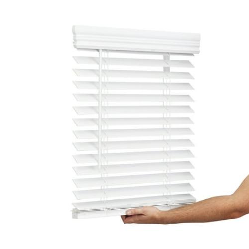 Lotus & Windoware Cordless 2 Faux Wood Room Darkening Horizontal Blind, 34 W x 60 L, Bright White, Embossed