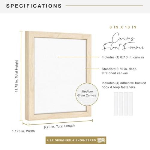 MCS Canvas Float Frames 16x20 Frame, Black Frame for Finished Canvases, Vertical & Horizontal Wall Hanging Large Frame with Adhesive for Canvas Paintings (1-Pack)