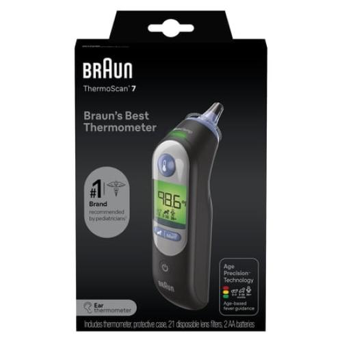 Braun ThermoScan 7 Ear Thermometer, Digital Thermometer for Adults and Children,, FSA & HSA Eligible, Black, IRT6520BUS