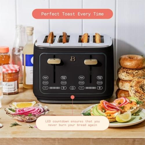 Beautiful 4-Slice Toaster with Touch-Activated Display, Black Sesame by Drew Barrymore