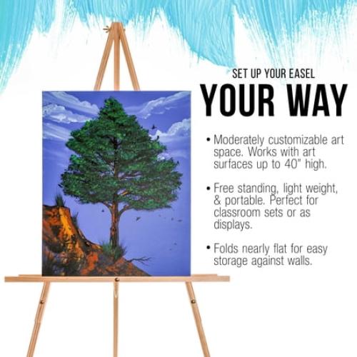 U.S. Art Supply 64 Torrey Wooden A-Frame Tripod Artist Floor Easel, Adjustable Tray Height, Wood Display Holder Stand