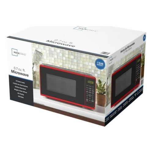 Mainstays 0.7 Cu ft Countertop Microwave Oven, 700 Watts, Red, New