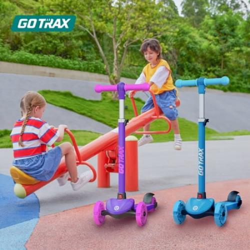 Color purple GOTRAX KS1 Kids Kick Scooter, Toddler Scooter 3 Wheel with LED Lighted, 3 Adjustable Handlebars, Suitable for Boys and Girls Ages 2~8 Children and Max Load 100 lbs, Purple