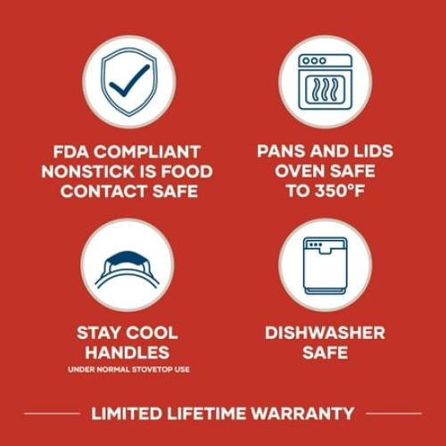 Farberware Easy Clean 22 Pcs Nonstick Cookware Set Includes Griddle Pan and Cooking Tools, Dishwasher Safe, Black