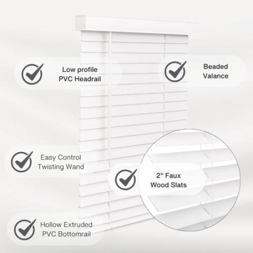 Lotus & Windoware Cordless 2 Faux Wood Room Darkening Horizontal Blind, Snow White