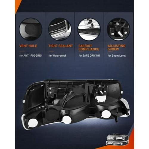 Nilight 1999 2000 2001 2002 Silverado Headlights, 2000-2006 Suburban Headlight Assembly,2001-2006 Tahoe Headlights Chrome