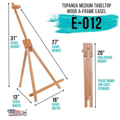 U.S. Art Supply Topanga 31 Tabletop Wood Folding A-Frame Artist Studio Easel, Adjustable Beechwood Tripod Display Stand