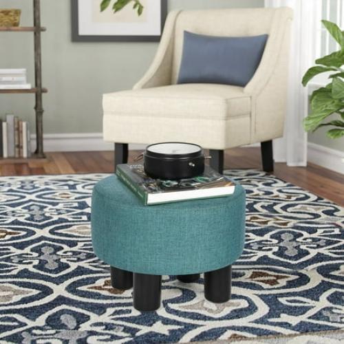 Homebeez Linen Ottoman Foot Stool Round Padded Foot Rest with Non-Skid Legs, Soft Step Stool for Couch, Desk, Hallway, Office, Lounge, Dorm Room Multiple Colors