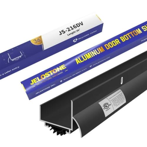 JELOSTONE U-Shaped Aluminum Door Bottom Shoes with Drip Cap(Matte Black) - Fire Rated - 1-3/4W x 1-5/16H x 36L Weather Stripping Seal for Exterior Doors, Vinyl Insert, JS-216DV