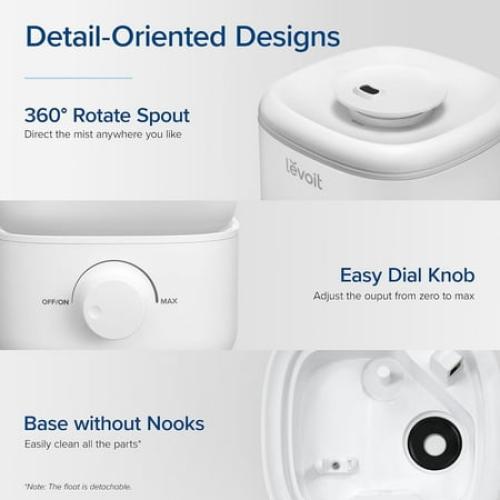 LEVOIT Bedroom Top Fill Humidifier, 2.5L Water Tank for Large Rooms, Easy to Fill and Clean, 28 dB Silent Cool Mist Air Humidifier for Home Baby Nursery and Plants