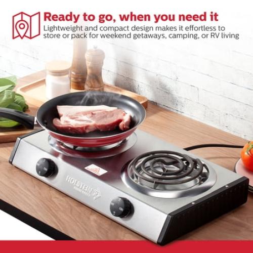 ‼️has stains‼️Holstein Housewares Double Burner Countertop Portable Range Stainless Steel Cooking Plate, 1500W