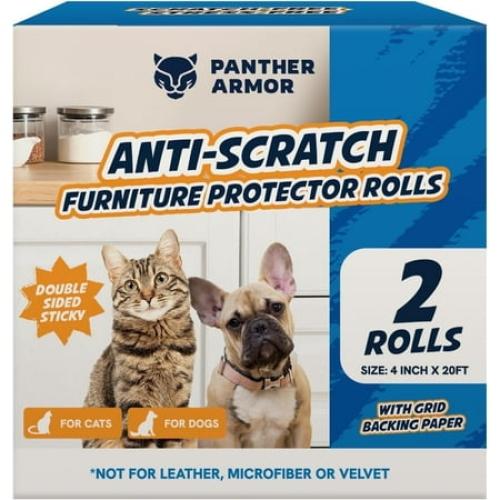 Panther Armor Cat Scratch Protector, Double-Sided Polyester Sofa & Chair Protector, 2-Piece Value Pack, Clear
