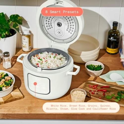 Beautiful 14-Cup Cooked, 6-Cups Uncooked Electric Rice and Grain Cooker, EverGood™ Ceramic Nonstick Coating, White Icing by Drew Barrymore