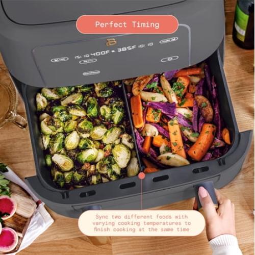 Beautiful 9 QT TriZone Air Fryer, Oyster Grey by Drew Barrymore