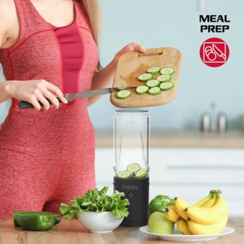 FitRx Rocket Electric Smoothie Blender Bottle, Rechargeable Portable Personal Blender, 18oz., Black