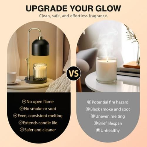 Better Homes & Gardens Matte Black Metal Candle Warmer Lamp with Adjustable Height, Gold Accent