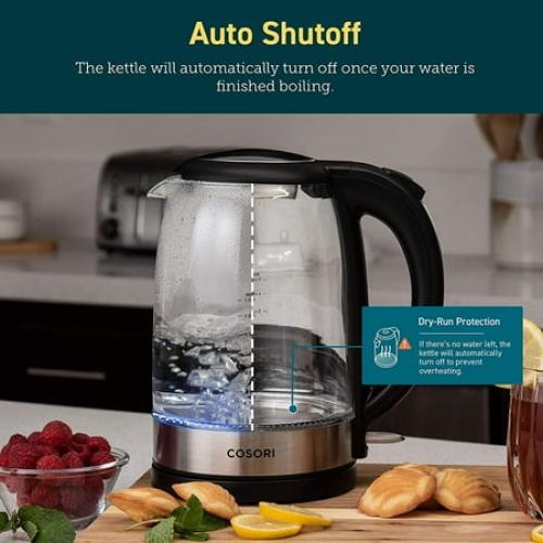 Cosori Electric Kettle for Tea, Water Kettle with Automatic Shut off, Stainless Steel, 1.7L, Black