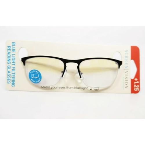 ICU Eyewear Screen Vision Half Rim Blue Light Filter Reading Glasses  1.25 Black
