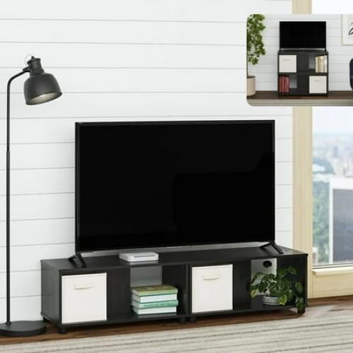 Mainstays Adjustable Side by Side or Stacking TV Stand for TVs up to 70 inches, Black Oak