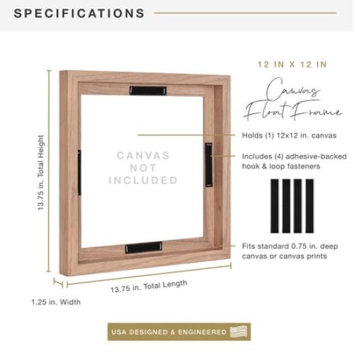 MCS Canvas Float Frames 16x20 Frame, Black Frame for Finished Canvases, Vertical & Horizontal Wall Hanging Large Frame with Adhesive for Canvas Paintings (1-Pack)
