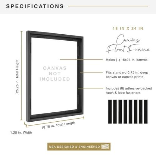 MCS Canvas Float Frames 16x20 Frame, Black Frame for Finished Canvases, Vertical & Horizontal Wall Hanging Large Frame with Adhesive for Canvas Paintings (1-Pack)