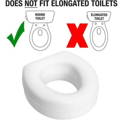 HealthSmart Raised Toilet Seat Riser That Fits Most Standard (Round) Toilet Bowls for Enhanced Comfort and Elevation with Slip Resistant Pads, 15x15x5