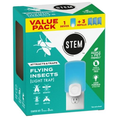 STEM Light Trap, Attracts and Traps Flying Insects, Emits Soft Blue Light, [Includes Starter Kit with 1 Light Trap and 3 Cartridges]