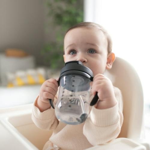 Dr. Brown's Milestones Baby's First Straw Cup, Training Cup with Weighted Straw, 9oz/270ml, Dark Blue, 6m