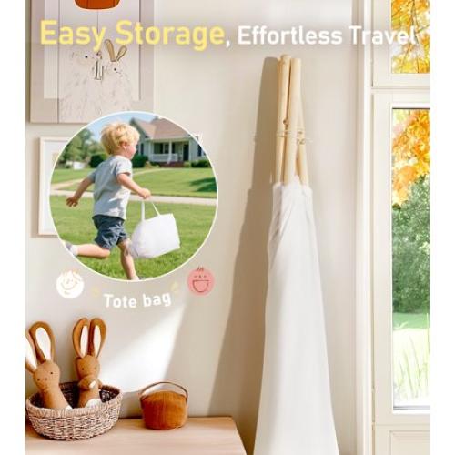 Teepee Tent for Kids Foldable Teepee Play Tent with Fairy Lights, Carry Case Water Resistance, Pretend Camp Fire, Four Poles Style Raw White Color - New Version Tiny House little dove