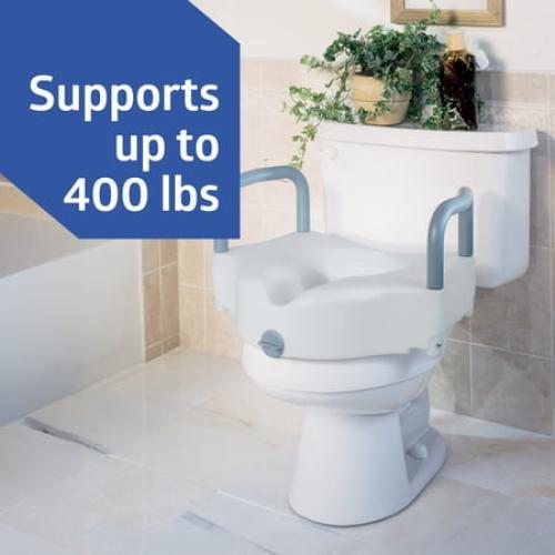 Medline Toilet Seat Riser with Arms for Seniors, Locking, Fits Most Toilets, 400 lb Weight Capacity, White